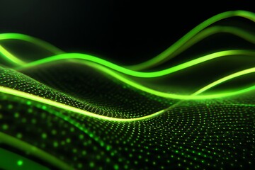 Experience the future with vibrant neon data streams flowing over a digital network landscape