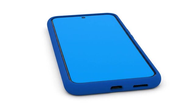 Smartphone with Blue Screen and Case Isolated on a White Background for Mockup