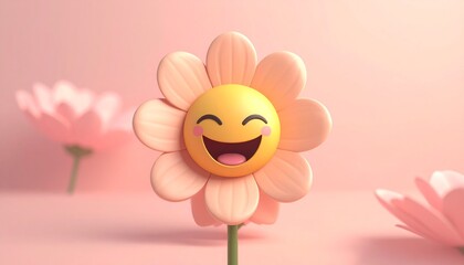 happy emoji flower pink background