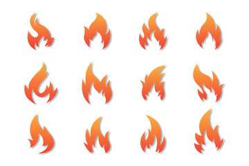 Flat Fire Flame Icon Set in Gradient Style