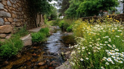 Obraz premium Stream through village alleyway