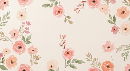 Watercolor Floral Arrangement with Pink Roses and Leaves.