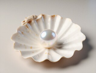 pearl nestled in delicate seashell on pristine white background | beach, jewelry, nature, beauty, symbols theme