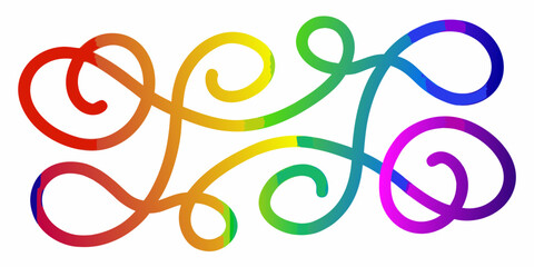 Abstract colorful swirling lines with a rainbow gradient on a white background