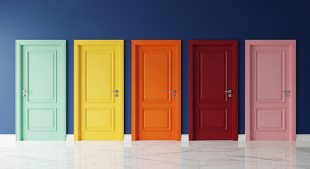 Obraz premium Five colorful doors representing different opportunities and choices