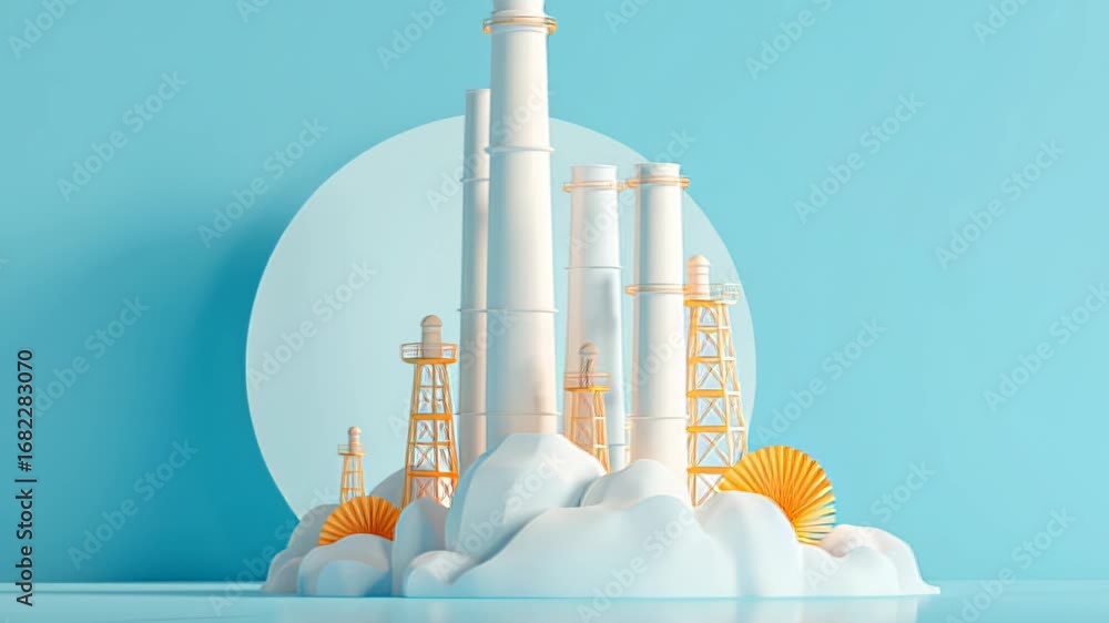 Poster minimalistic landscape featuring abstract structures with soft colors and geometric shapes