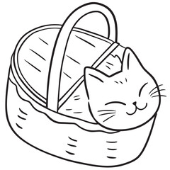 Line Art of Cat Sleeping in Basket