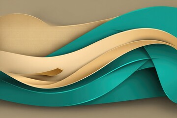Abstract beige and teal wave forms on a muted brown background