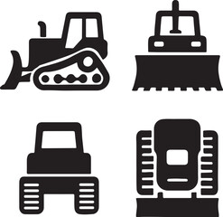 Bulldozer Silhouette Icons Set Side, Front, Back, and Top Views Vector Illustration © Mohaiminul