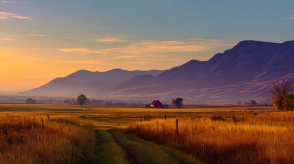 Obraz premium Sunset over rustic farmland