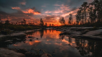 Obraz premium Sunset reflection on water landscape