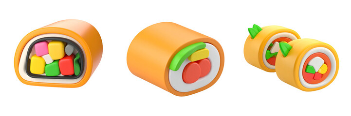 Artistic Sushi Rolls Displayed Against A Transparent Background Featuring Colorful Ingredients and Fresh Components