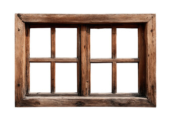 Aged wooden window frame with divided panes