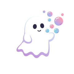 Playful Ghost with Bubbles A Whimsical, Friendly Cartoon Illustration