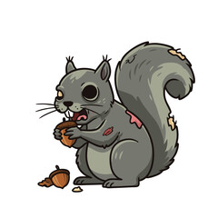 Zombie Squirrel Eating Acorn, a Creepy and Cute Halloween Character Illustration