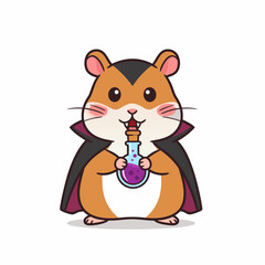 Cute Hamster Vampire Holding Potion Cartoon Vector Illustration