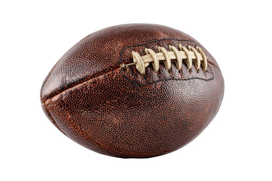 Close-up of a vintage brown leather American football