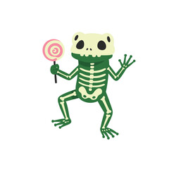 Spooky Frog Skeleton with Lollipop A Delightful Halloween Illustration