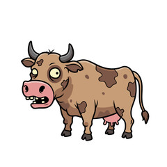 Cartoon Cow Illustration Farm Animal with Goofy Expression and Brown Spots