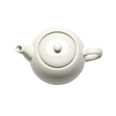 Elegant White Ceramic Teapot Isolated on Transparent Background Top View with Lid and Handle