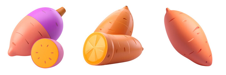 Collection Of Sweet Potatoes With Purple And Orange Tones Over Transparent Background