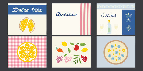 Naklejka premium Italian dolce vita cucina aperitivo food and drink lifestyle collection