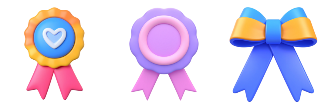 Colorful Award Ribbons With Transparent Background Displaying Decorative Elements in Various Colors Including Blue Pink and Orange - Powered by Adobe