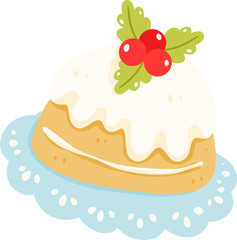 Christmas Pudding Vector Illustration with Icing and Holly Berries