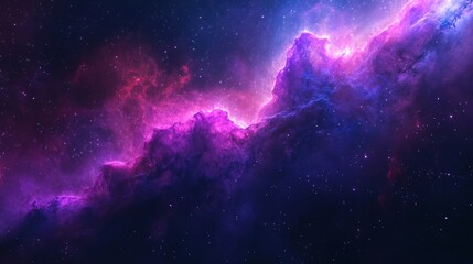 Majestic nebula glows with vibrant hues of purple and pink in the vast expanse of outer space