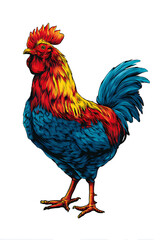 Fototapeta premium Colorful Rooster Standing Proudly Against a White Background, Showcasing Vibrant Feathers