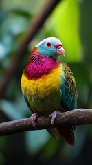 Obraz premium Vibrant exotic bird perched on branch, showcasing stunning colors and natural beauty in detail