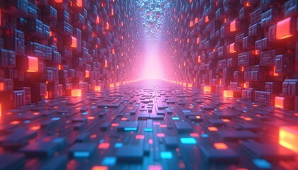 Walking through endless tunnels of neon cubes and orbs