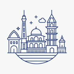 World Landmark Vector Illustration – Line Art Of Global Architecture And Famous Building Design