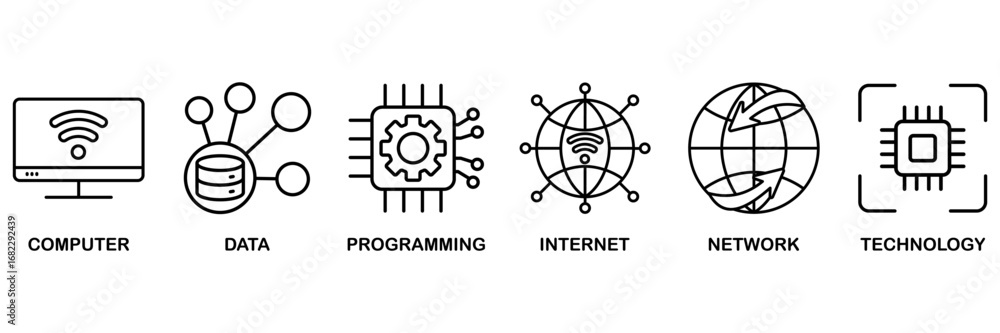 Poster information technology icon set vector illustration concept for computer, data, programming, databas
