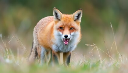 Fototapeta premium Wild fox encounter in nature close-up photography serene environment dynamic viewpoint