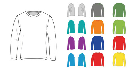 Collection of diverse colored long sleeve t shirts apparel clothing fashion garment