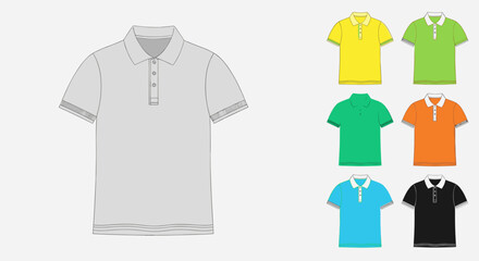 Fototapeta premium Collection of various colorful short sleeve collared polo shirts for men and women with detailed illustrations