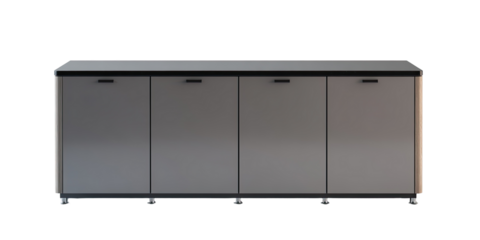 Gray four-door cabinet on casters