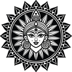 Vector Durga Puja greeting card template with Bengali typography and lotus flowers