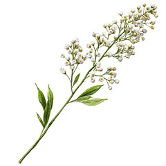 Delicate Sprig of White Flowers with Green Leaves