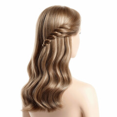 Fototapeta premium Rear View of Woman with Long Wavy Brown Hair and