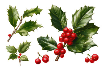 Holly sprigs with red berries, arranged in a decorative pattern