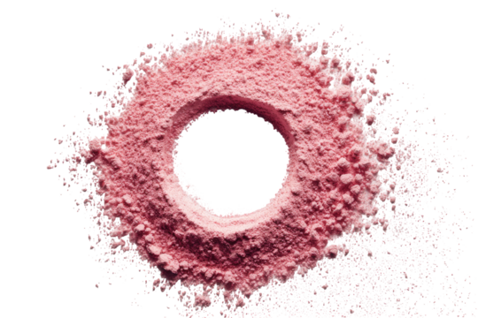 Pink powder forms a circular frame around a black hole