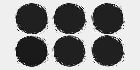 Six black oval shapes with rough textured brush stroke edges arranged in two rows on a light gray background