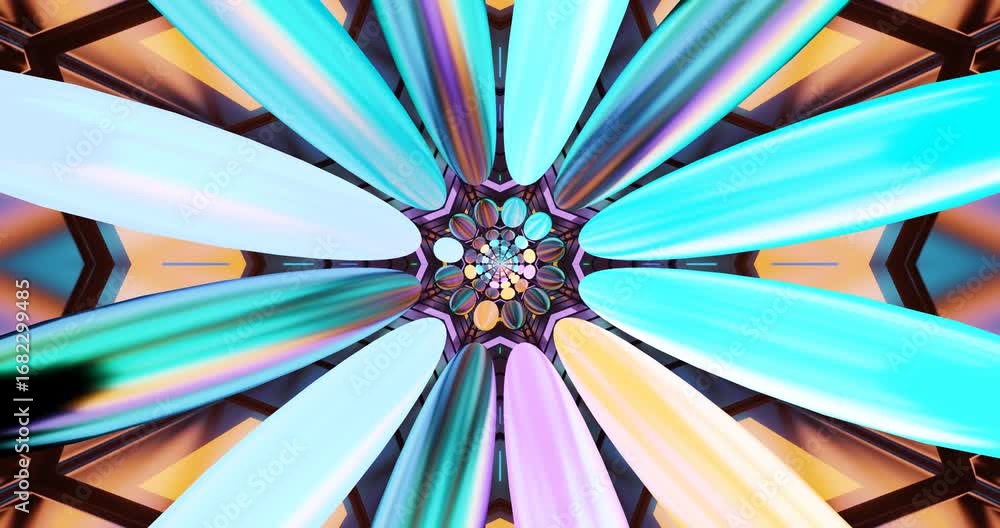 Aufkleber dynamic visuals display a captivating arrangement of colorful geometric shapes radiating from a cent