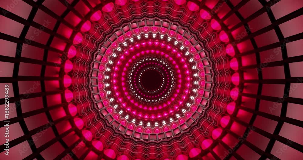 Poster dynamic patterns form an endless spiral of pink and purple hues, creating a mesmerizing visual exper