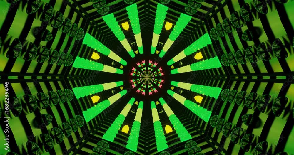 Poster dynamic, colorful patterns create a mesmerizing kaleidoscope effect with bright pink, green, and yel