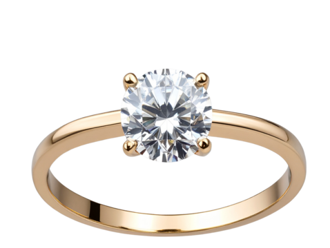 Top-Down View of Minimalist Solitaire Diamond Ring with Thin Band, isolated on transparent background