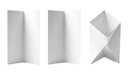 Blank tri-fold brochure in three views