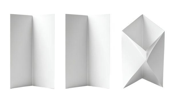 Blank tri-fold brochure in three views